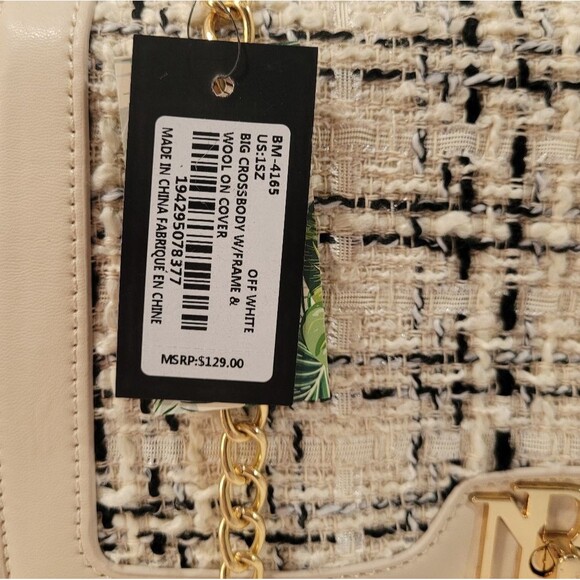 Retails $129 Badgley Mischka Small Wool tweed Crossbody Bag- Ivory/Off White NWT - Picture 2 of 14